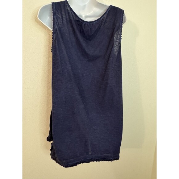 STYLE & CO. Tank Top Blue Sleeveless  Eyelet Insert Fringe Trim Boho M Tunic - Picture 3 of 4